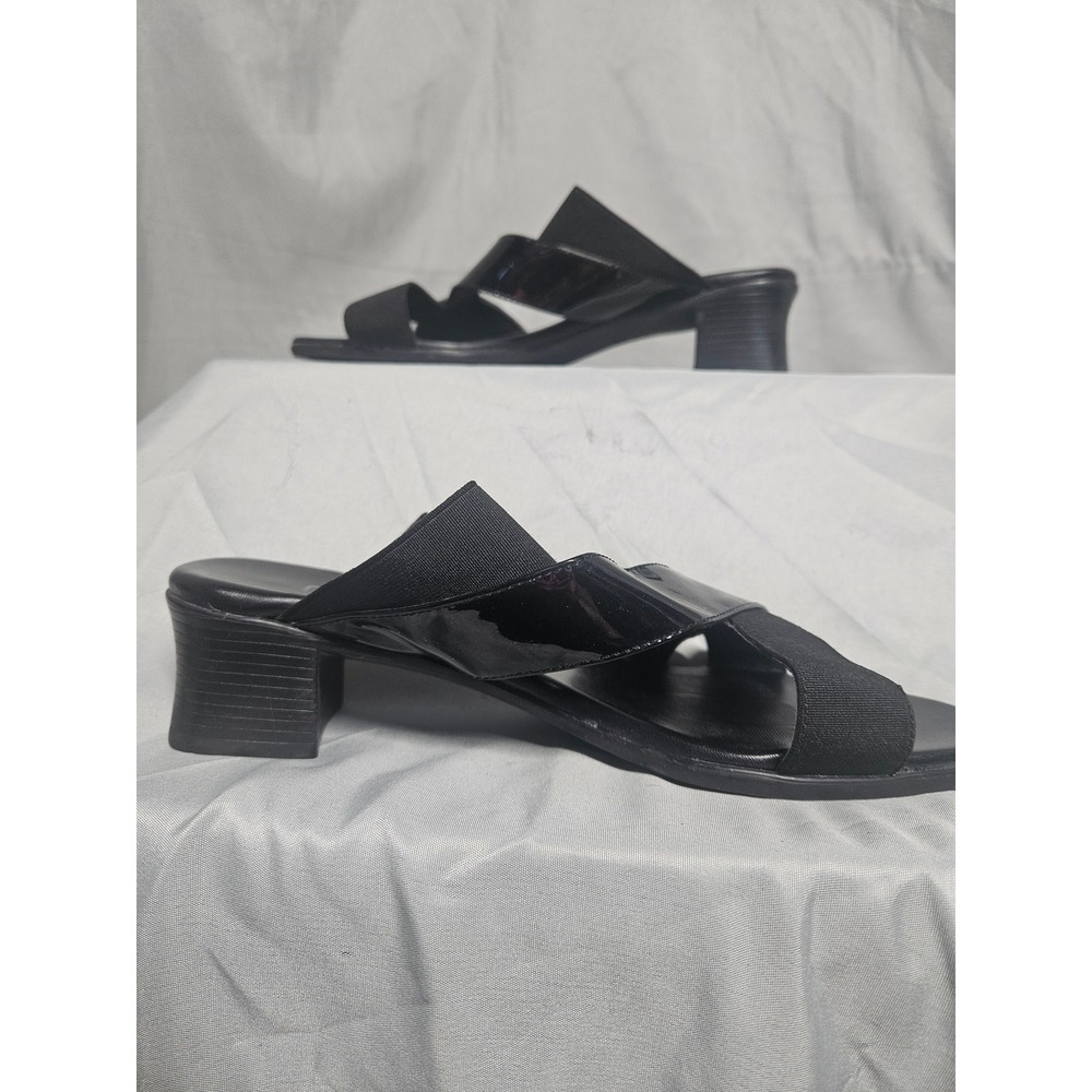 Munro American Womens 6.5 WW Black Patent Elastic Low Block Heel Slide Sandals - Picture 8 of 8